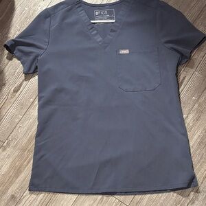 Figs Women's Blue/gray V-Neck Short Sleeve Scrub Top